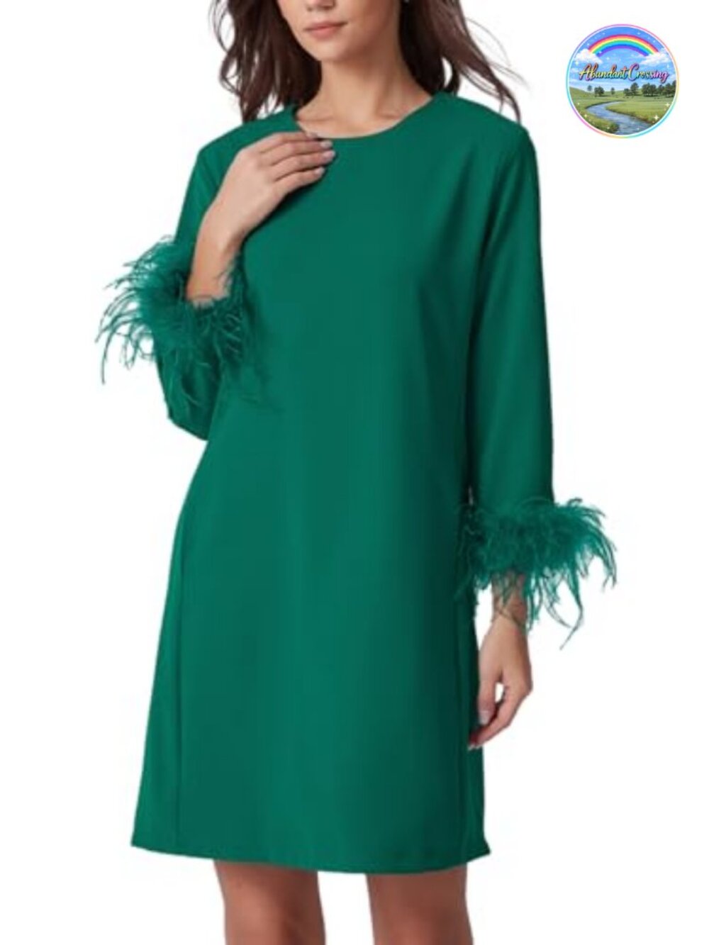 Women's Feather Cocktail Mini Dress 3/4 Sleeve Party